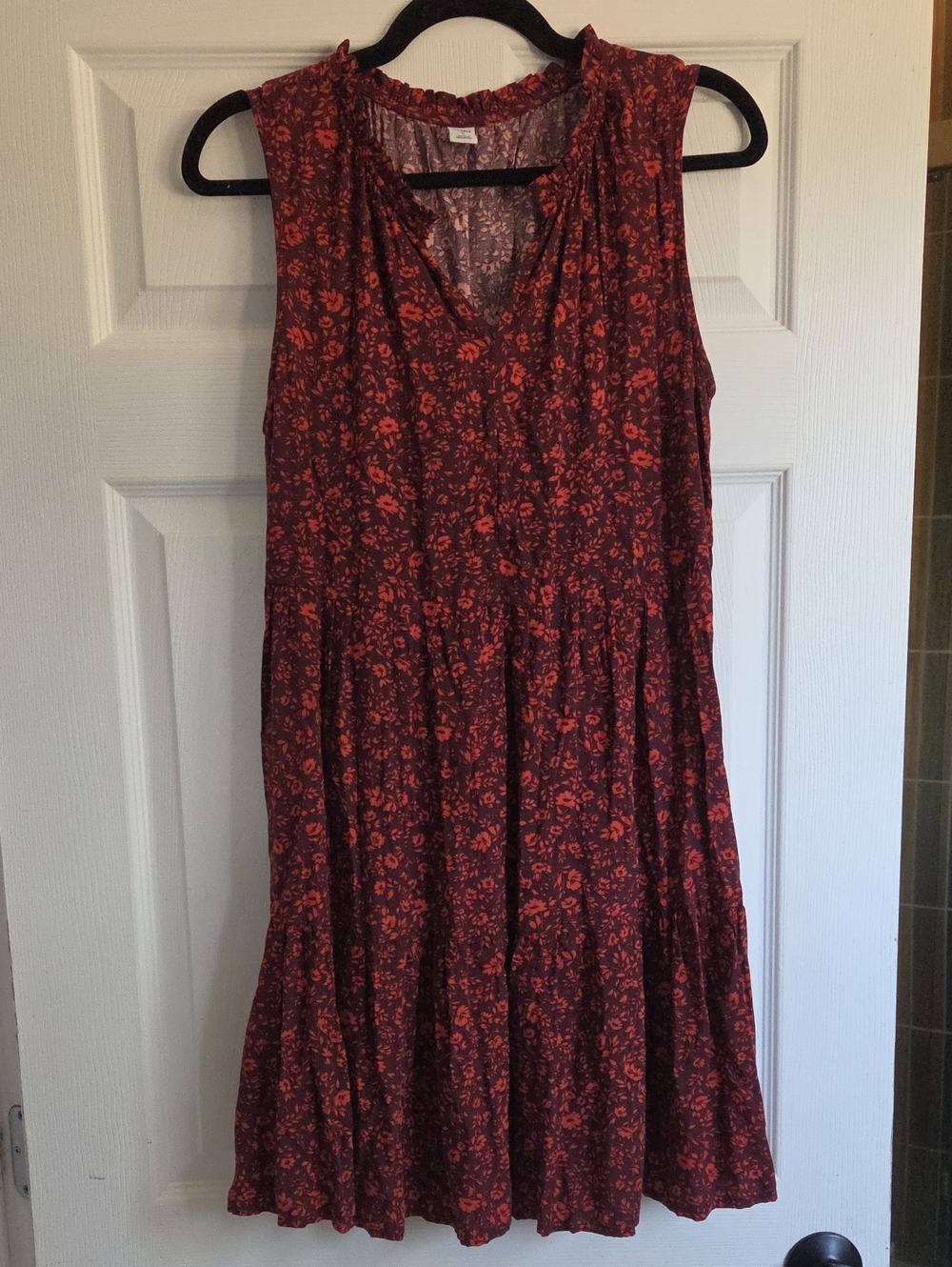 Old Navy Rust Floral Sleeveless Tiered Midi Dress